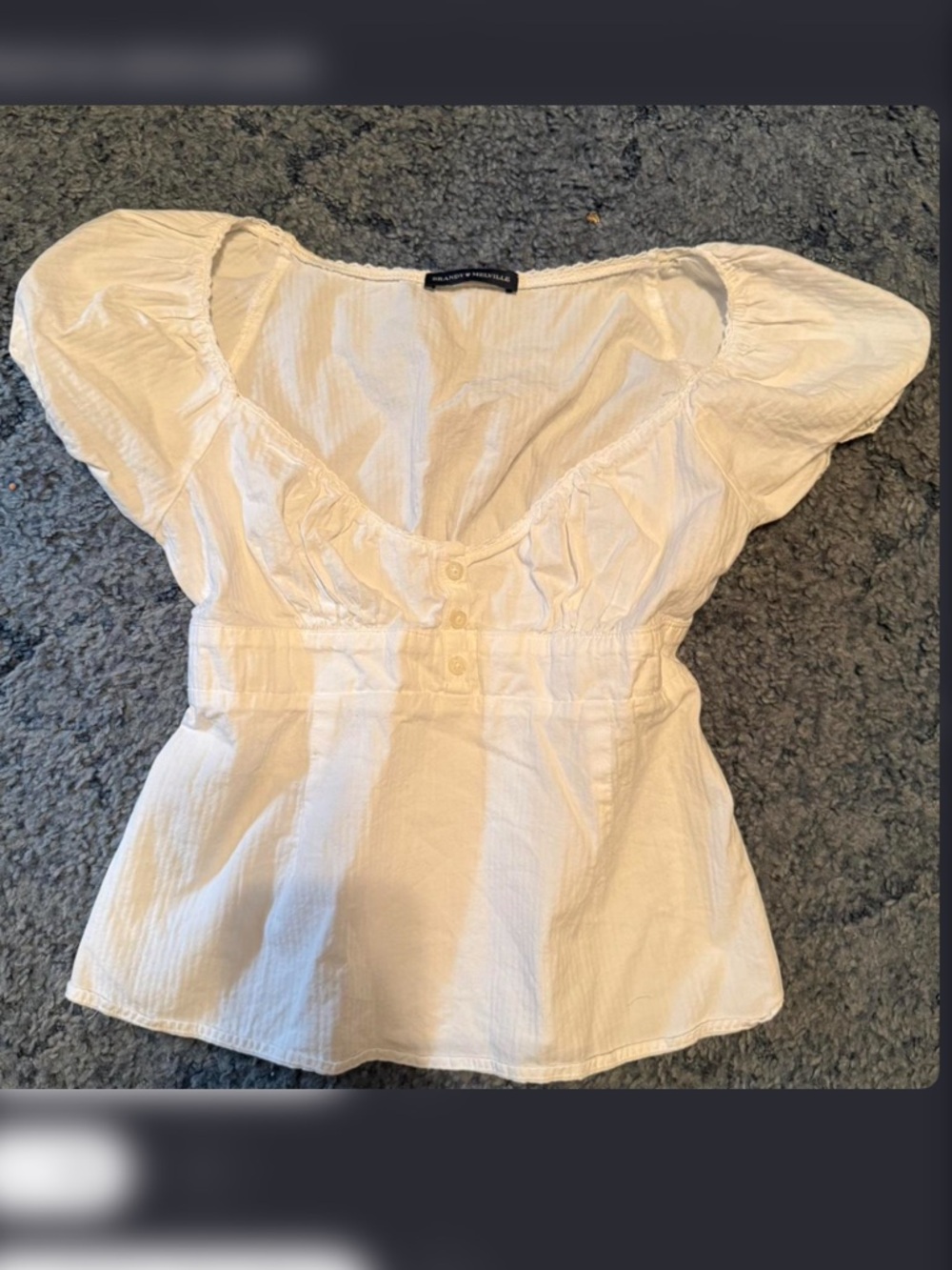 Brandy Melville White Puff Sleeve Peasant Top